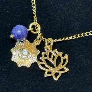 NIB NEW BEGINNINGS CHARM NECKLACE AND EARRING GIFT SET Lotus Flower